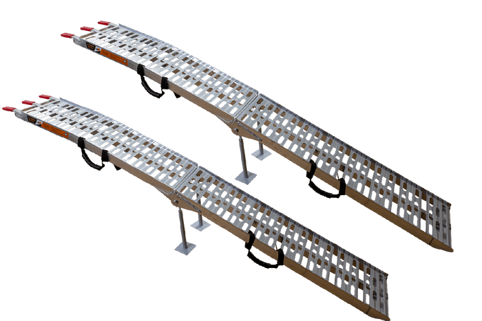 Skladacie hliníkové rampy UNITRAILER ALR003 pre prívesy 221 cm 680 kg s popruhom a podperou, sada 2 kusov