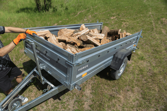 Kľukový zdvihák UNITRAILER s rukoväťami na sklápanie a vykladanie prívesu s hmotnosťou 1000 kg 500-865 mm